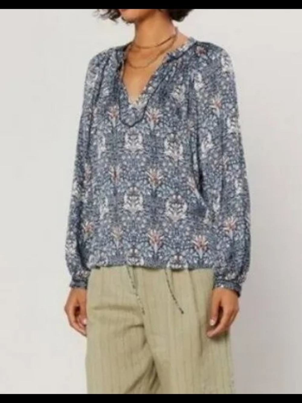 Current Air Blue Pattern Peasant Blouse Size S